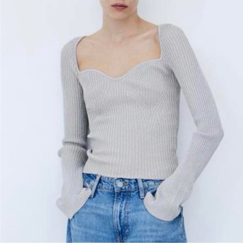 Silver Sparkle Ribbed Long Sleeve Sweater